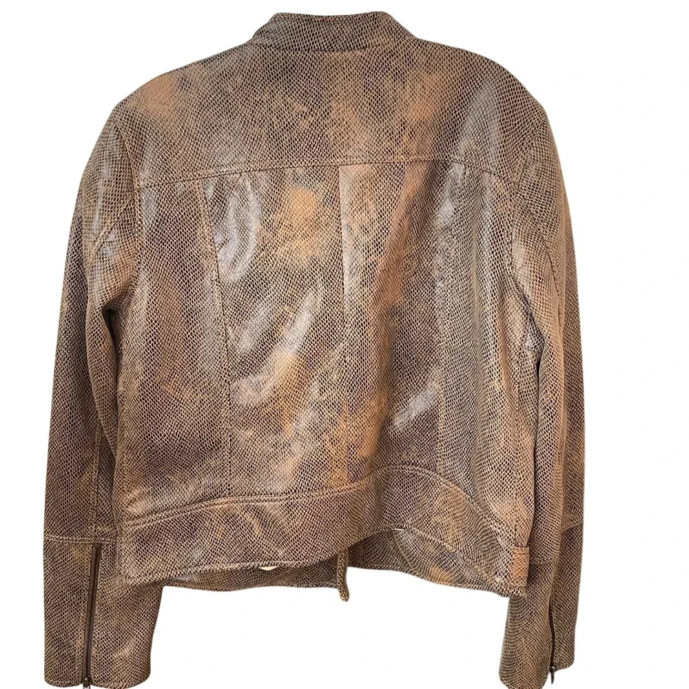 Free‎ People We The Free Snake Print Vegan Leather Moto Jacket Brown L NWT - Picture 7 of 15